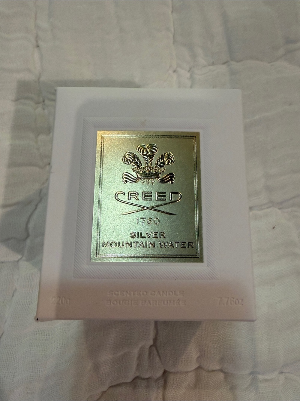 Creed White Candle with Gold Plaque